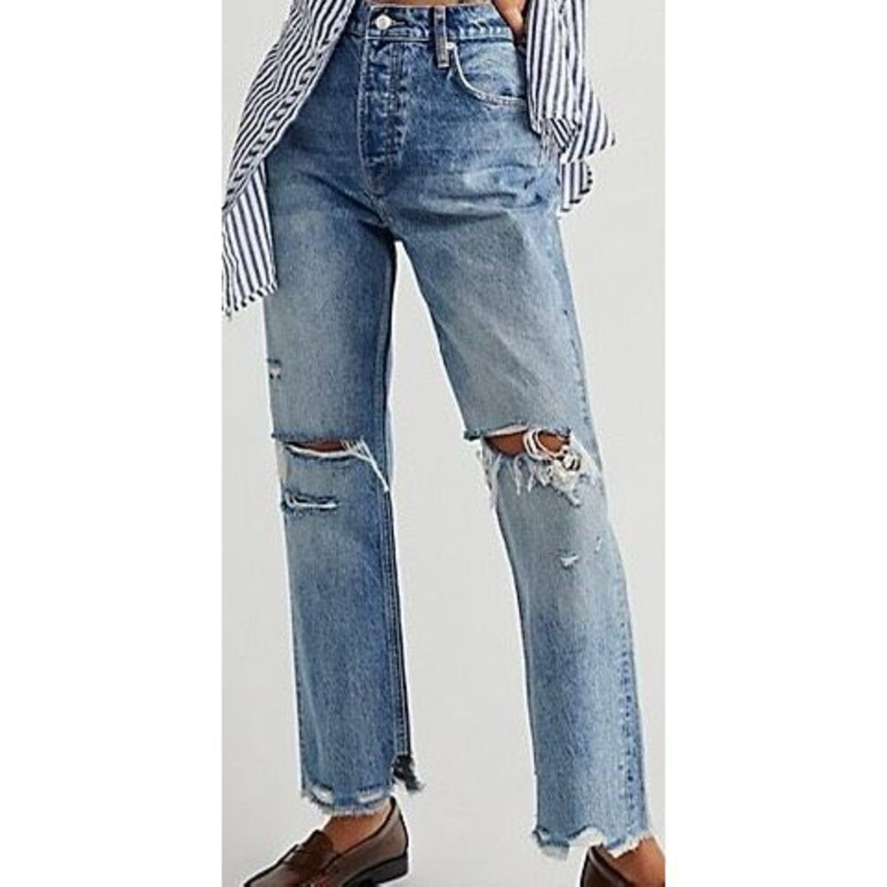 Free People We the Free Tapered Baggy Boyfriend (Mid Century Blue) Jeans Size 30